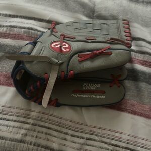 Rawlings gray, red and blue kids baseball glove